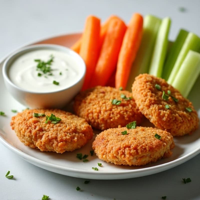Crispy Chicken Bites with Fresh Veggie Sticks and Creamy Ranch Dip