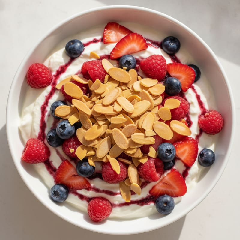Greek Yogurt Protein Parfait with Mixed Berries and Almonds