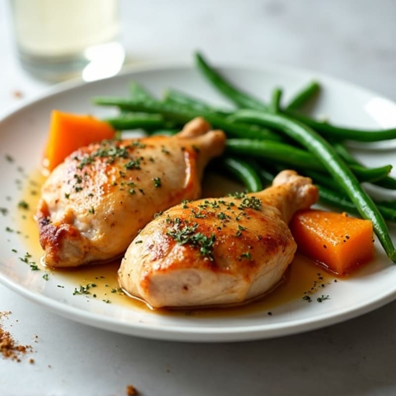 Oven-Baked Chicken Thighs with Steamed Green Beans and Sweet Potato