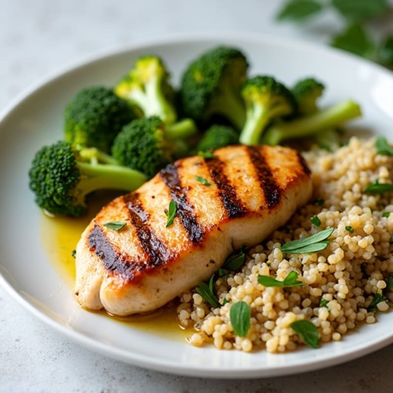 Grilled Chicken Breast with Quinoa and Roasted Broccoli