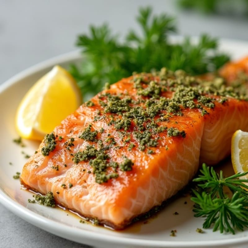 Herb-Crusted Pan Seared Salmon with Lemon