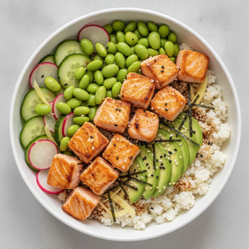 Seared Salmon Sushi Bowl with Edamame