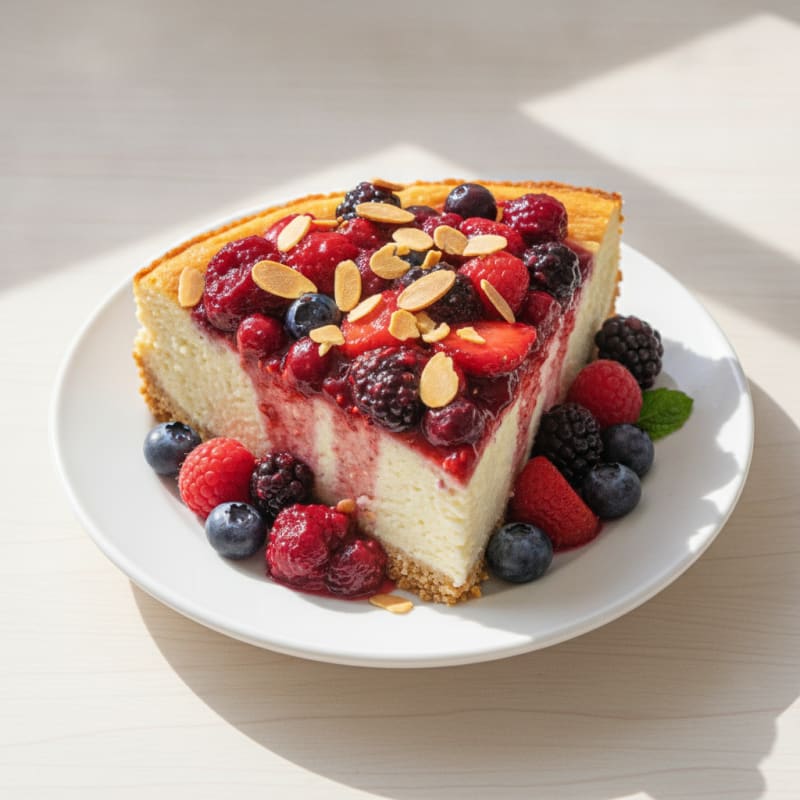 Greek Yogurt Protein Cheesecake with Mixed Berries