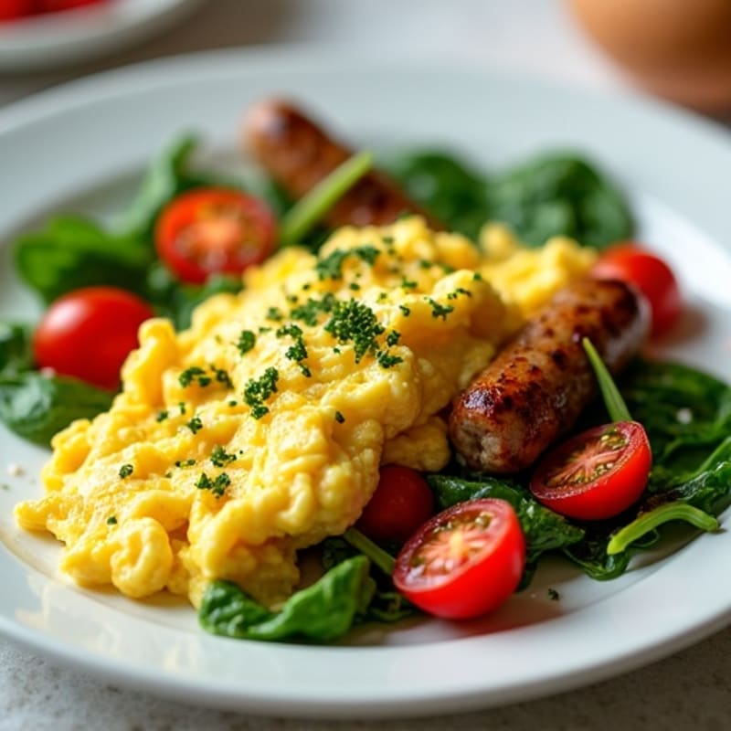 Scrambled Eggs with Fresh Herbs and Sautéed Veggies