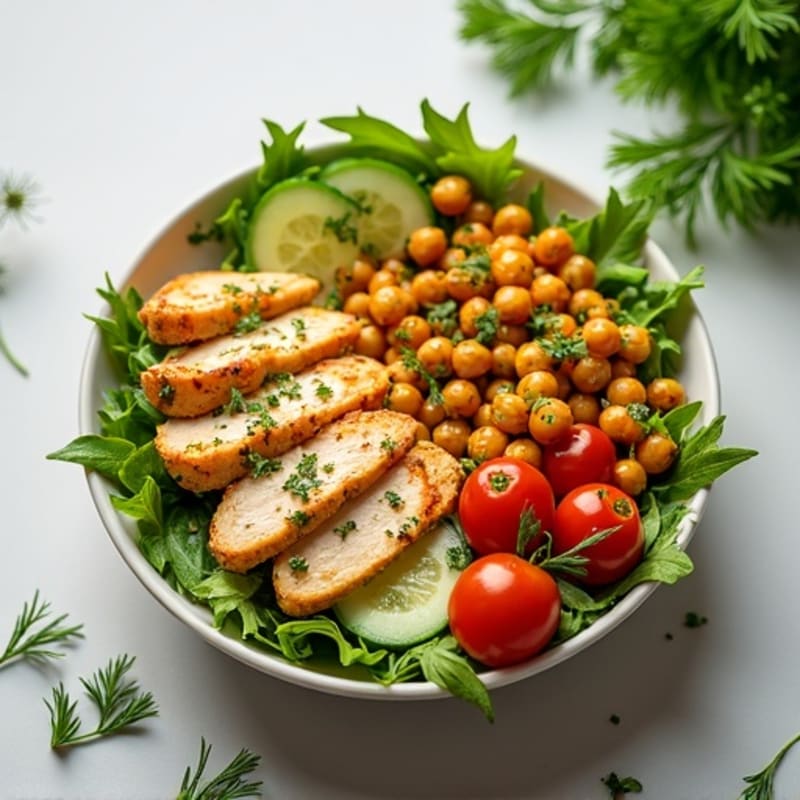 Lemon-Herb Chicken and Crispy Chickpea Salad Bowl