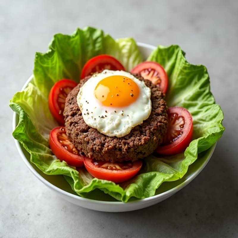 Lean Ground Beef Burger Bowl with Crispy Lettuce and Fresh Tomatoes
