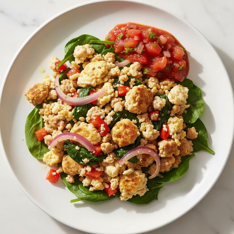 Egg White Veggie Scramble with Lean Turkey and Spinach