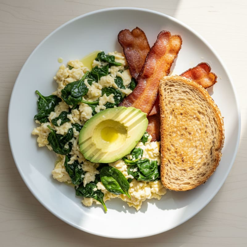 Egg White Scramble with Spinach and Turkey Bacon