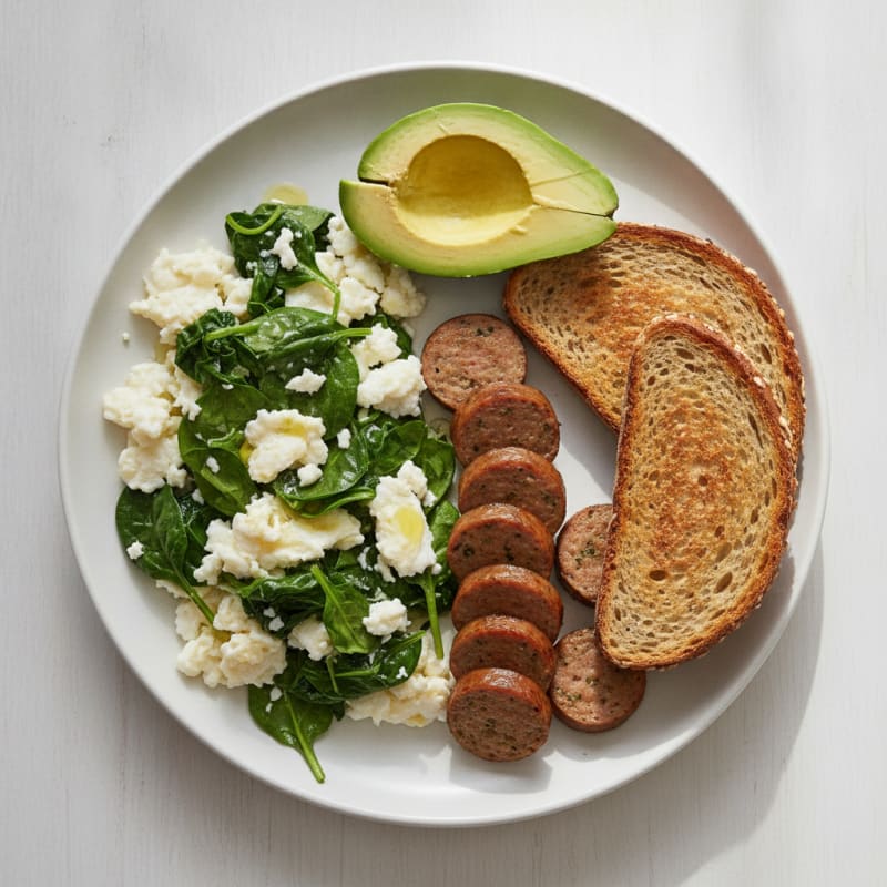 Egg White and Spinach Scramble with Turkey Sausage