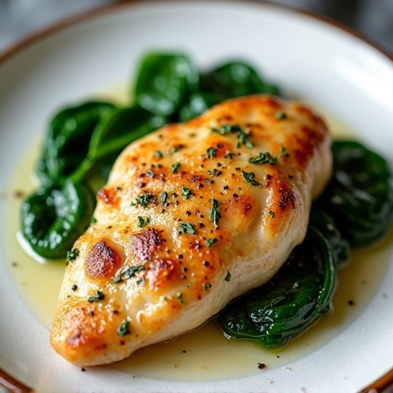 Garlic Herb Pan-Seared Chicken Breast with Sautéed Spinach