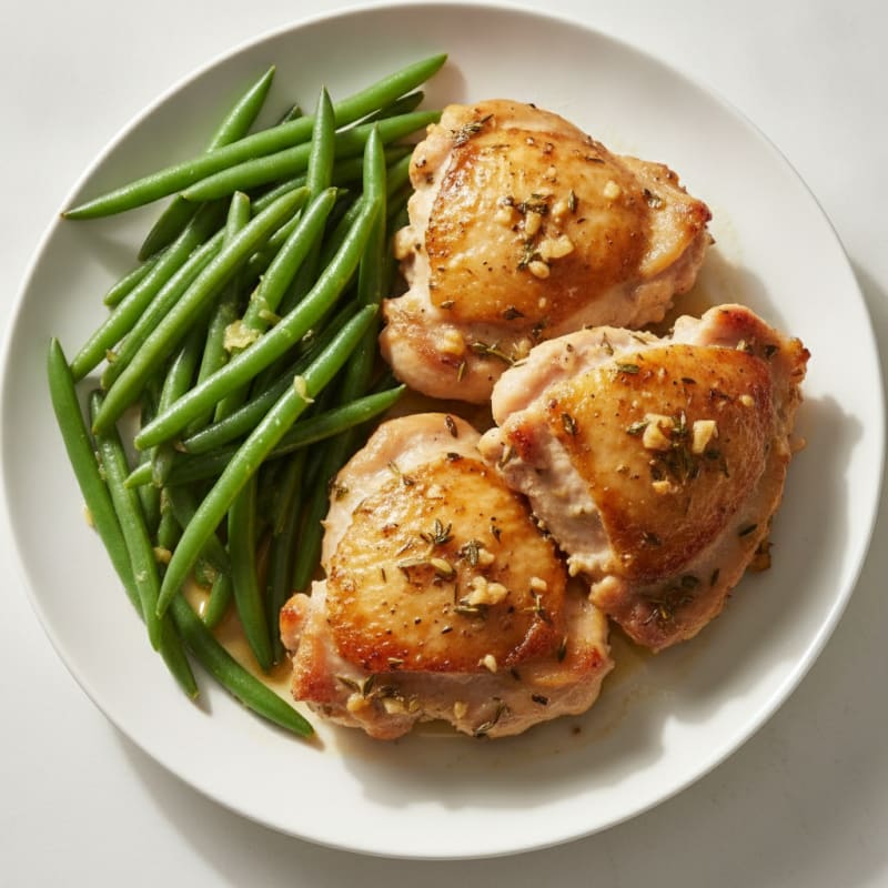 Oven-Baked Herb Chicken Thighs with Steamed Green Beans
