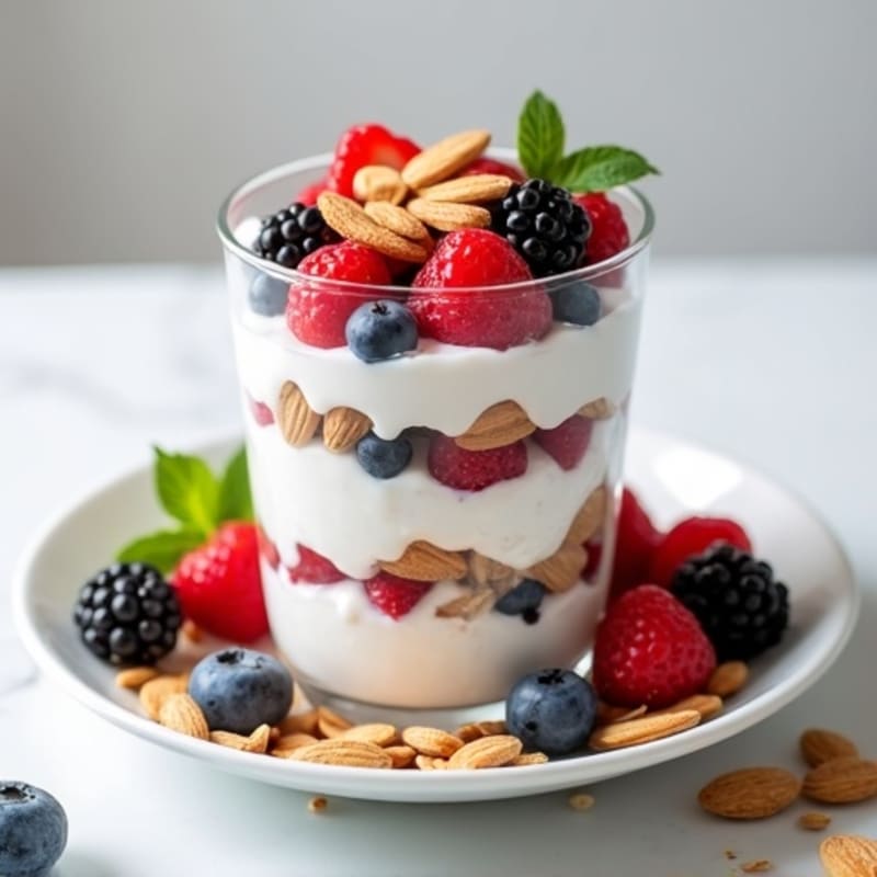 Greek Yogurt Protein Parfait with Mixed Berries and Almonds