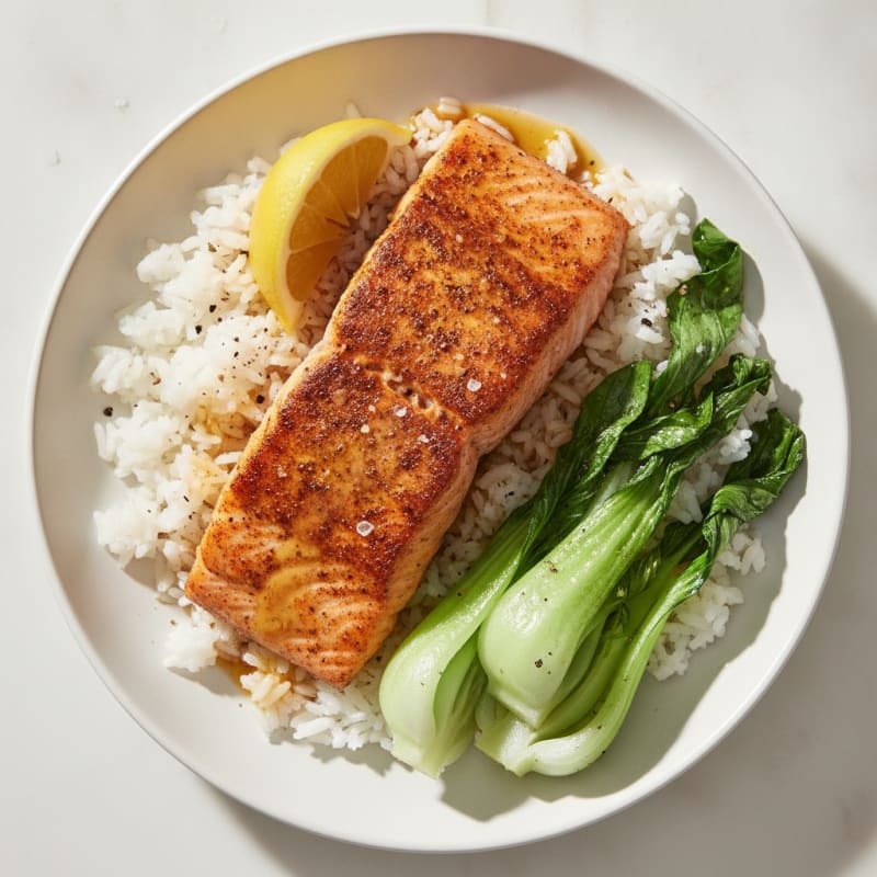 Cajun Salmon with Jasmine Rice and Bok Choy