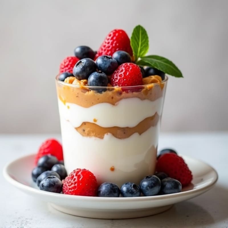 Creamy Greek Yogurt Protein Parfait with Almond Butter and Mixed Fruit