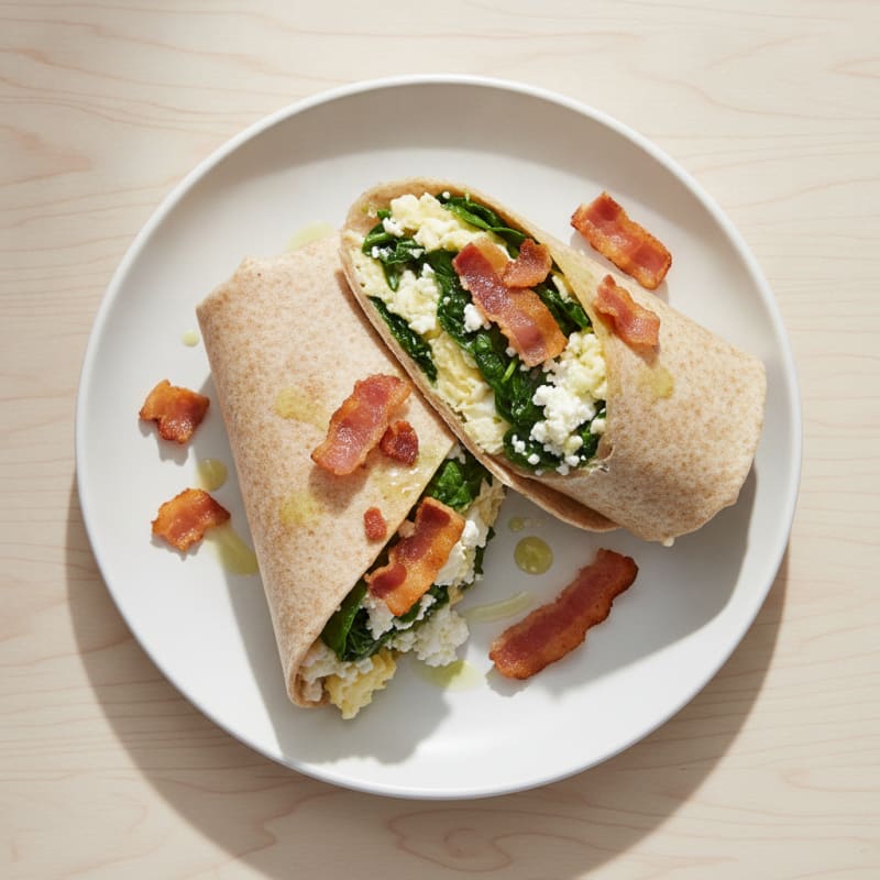 Crispy Turkey Bacon Egg White Wrap with Spinach and Cottage Cheese