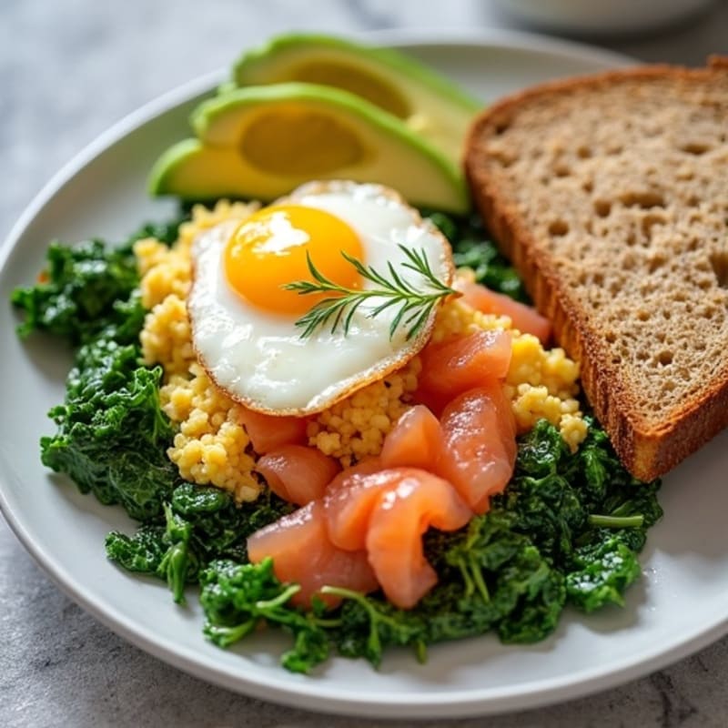 Smoked Salmon and Egg Scramble with Sautéed Spinach