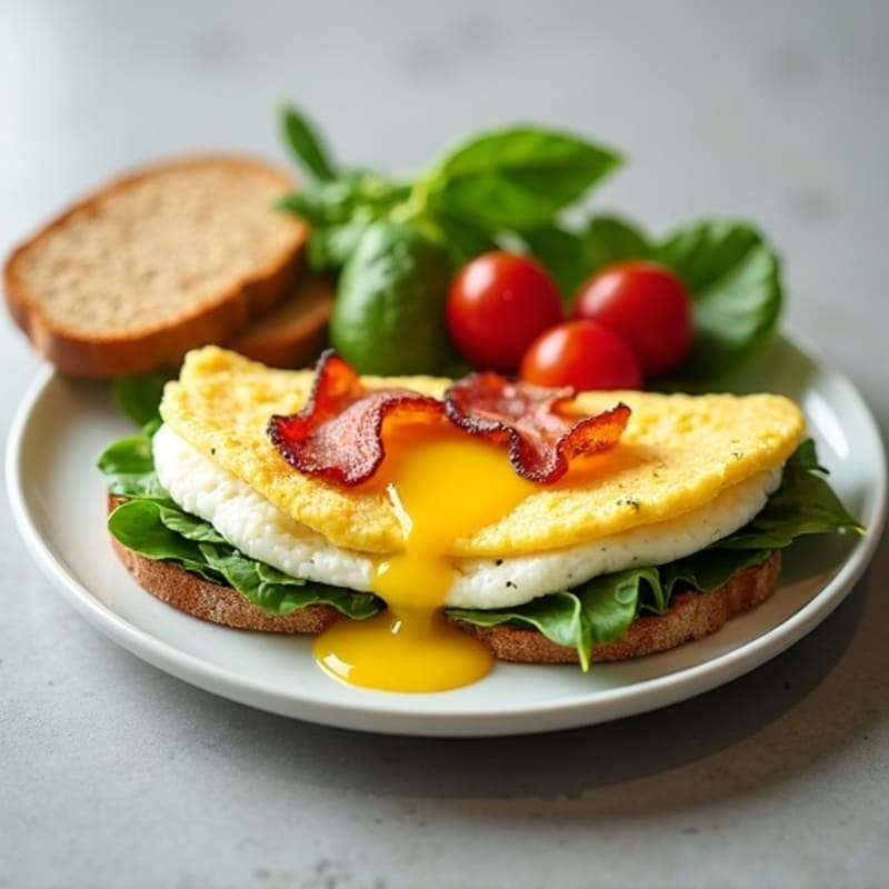 Egg White Spinach Omelet with Turkey Bacon