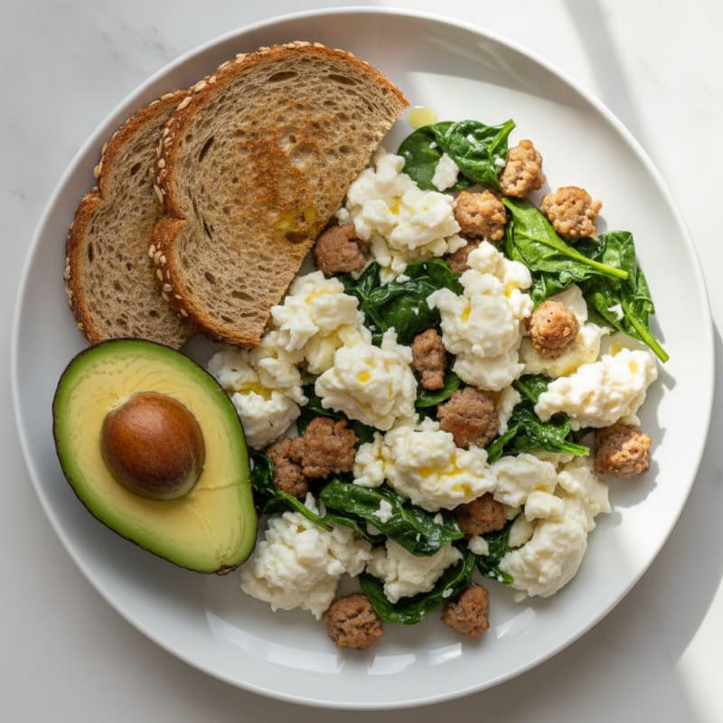 Egg White Scramble with Spinach and Turkey Sausage