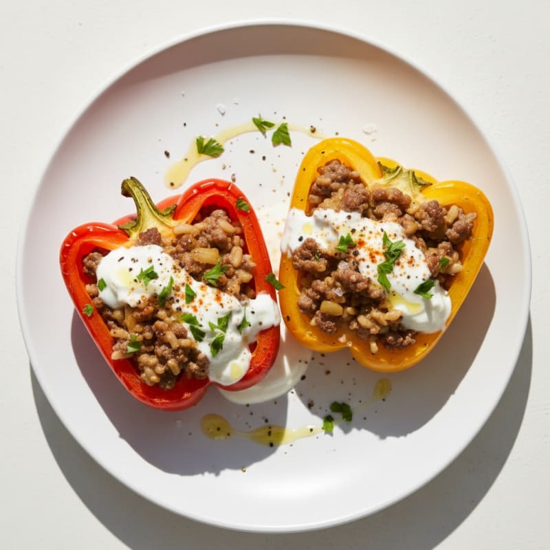 Creamy Beef and Rice Stuffed Peppers