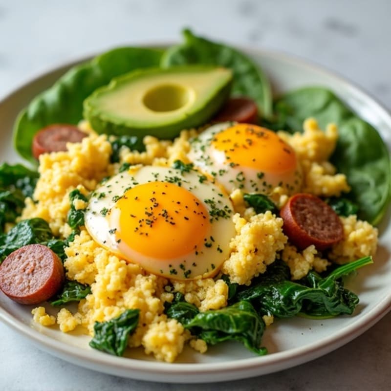 Egg White and Turkey Sausage Scramble with Spinach