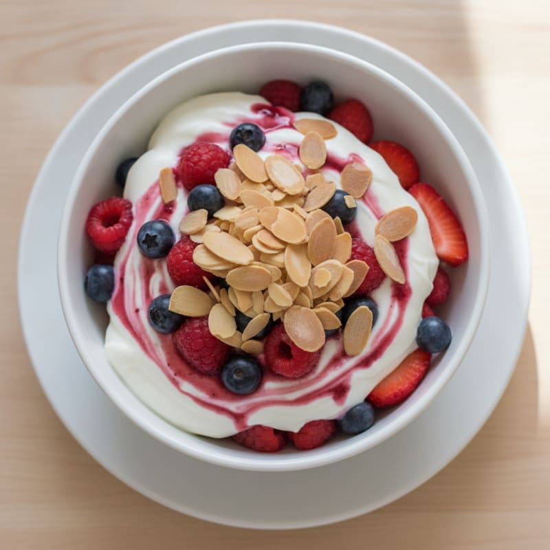 Greek Yogurt Protein Parfait with Mixed Berries and Almonds