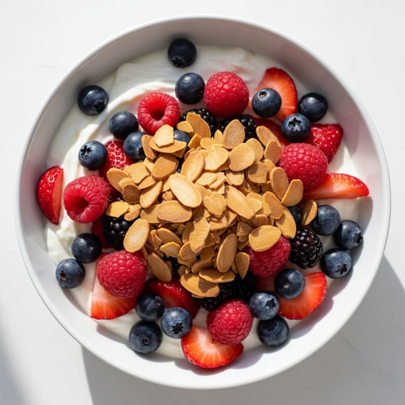 Greek Yogurt Protein Parfait with Mixed Berries and Almonds