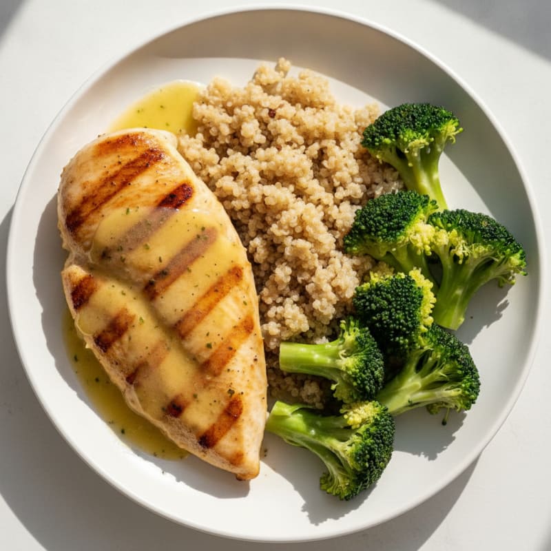 Grilled Chicken Breast with Quinoa and Steamed Broccoli