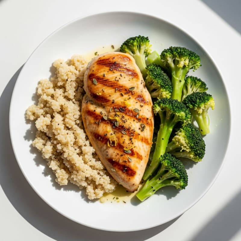 Grilled Chicken Breast with Quinoa and Steamed Broccoli
