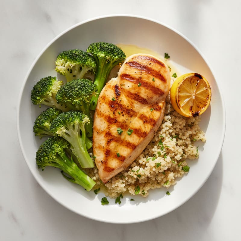 Grilled Chicken Breast with Quinoa and Steamed Broccoli