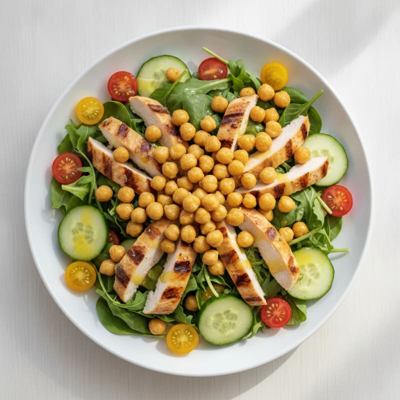 Grilled Chicken Green Salad with Roasted Chickpeas