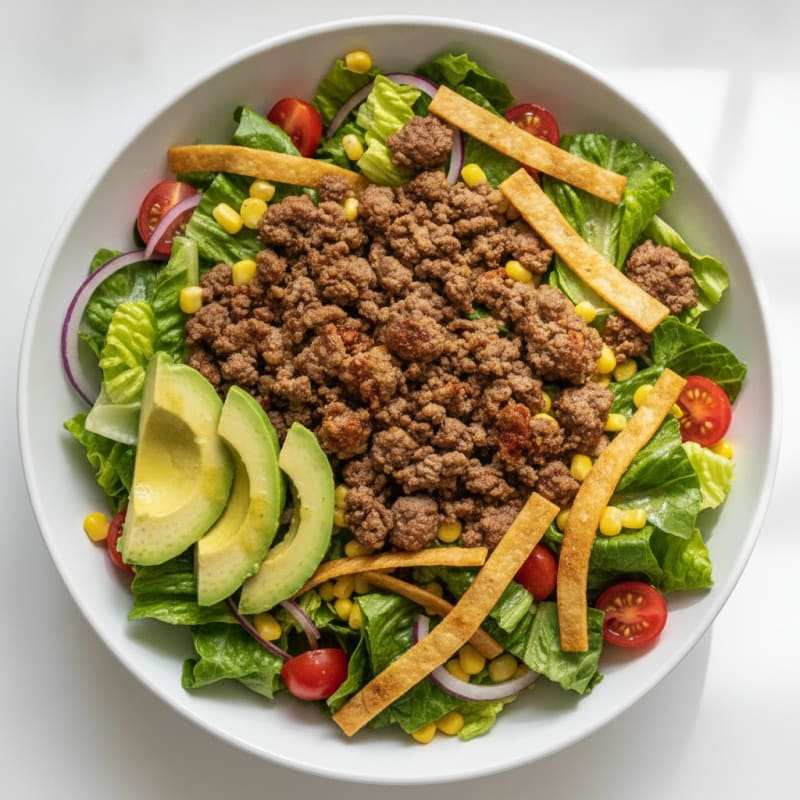 Crispy Beef and Avocado Taco Salad