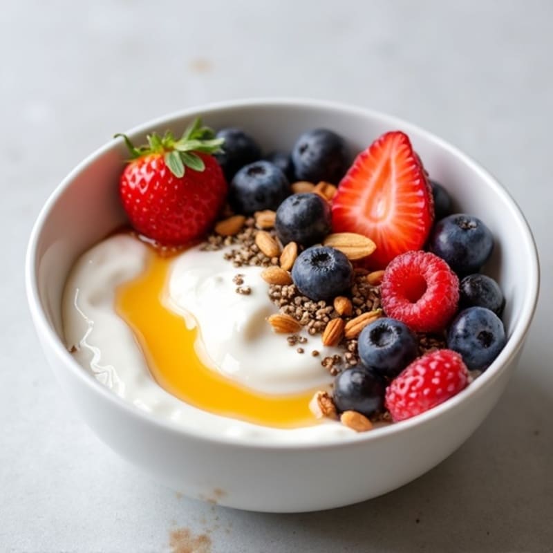 Creamy Greek Yogurt Bowl with Fresh Berries and Crunchy Nut Topping