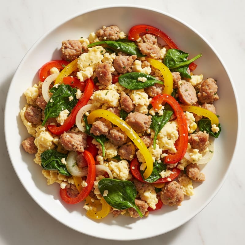 Egg White Veggie Scramble with Turkey Sausage