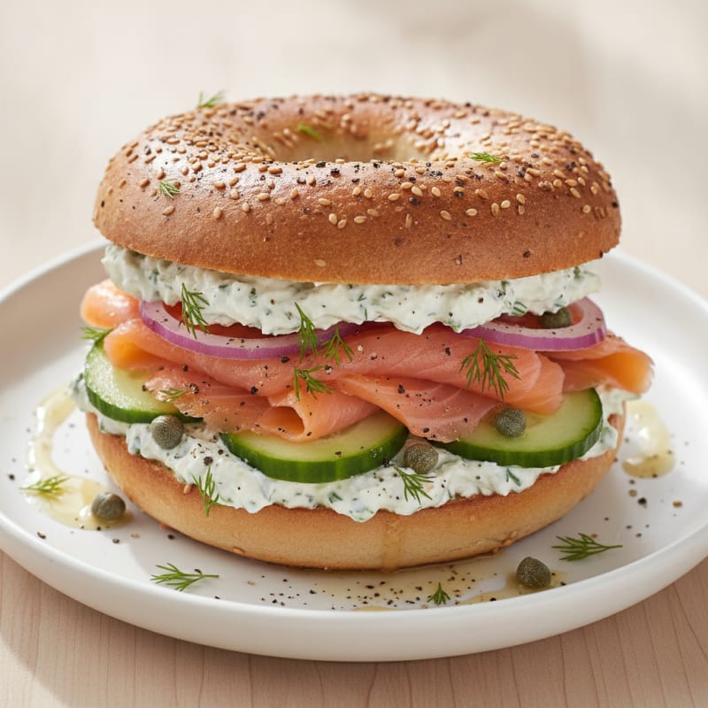 Smoked Salmon Everything Bagel Sandwich