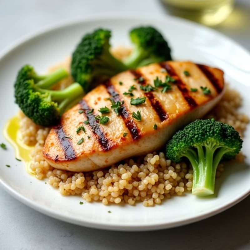 Grilled Chicken Breast with Roasted Broccoli and Quinoa