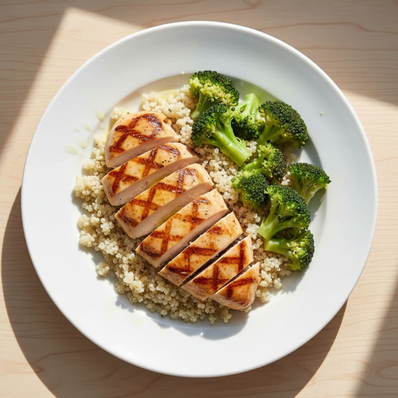 Grilled Chicken Breast with Quinoa and Steamed Broccoli