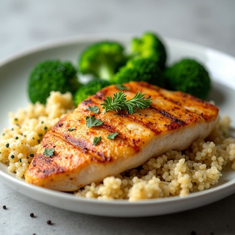 Grilled Chicken Breast with Quinoa and Steamed Broccoli