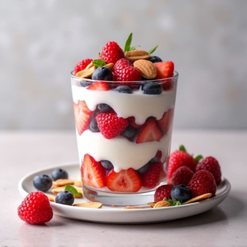 Greek Yogurt Protein Parfait with Mixed Berries and Almonds