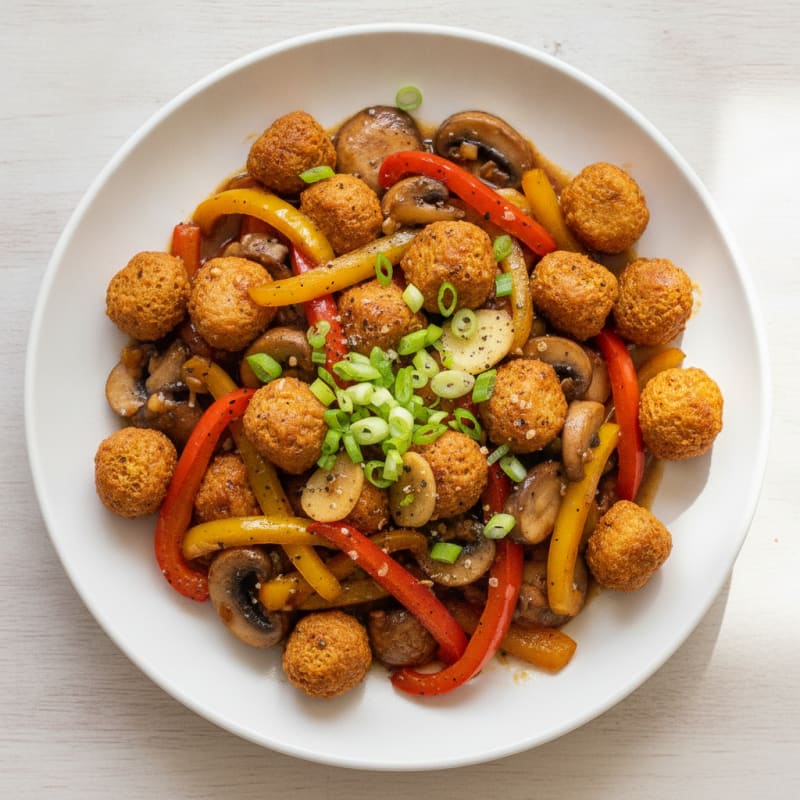 Mushroom Soy Chunks with Bell Peppers