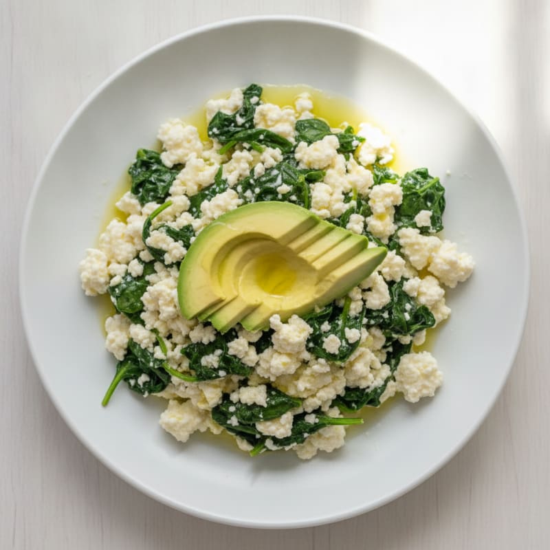 Egg White and Cottage Cheese Scramble with Sautéed Spinach