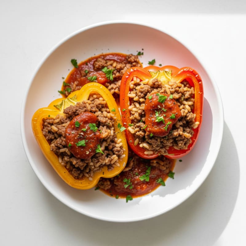 Golden Beef and Rice Stuffed Peppers