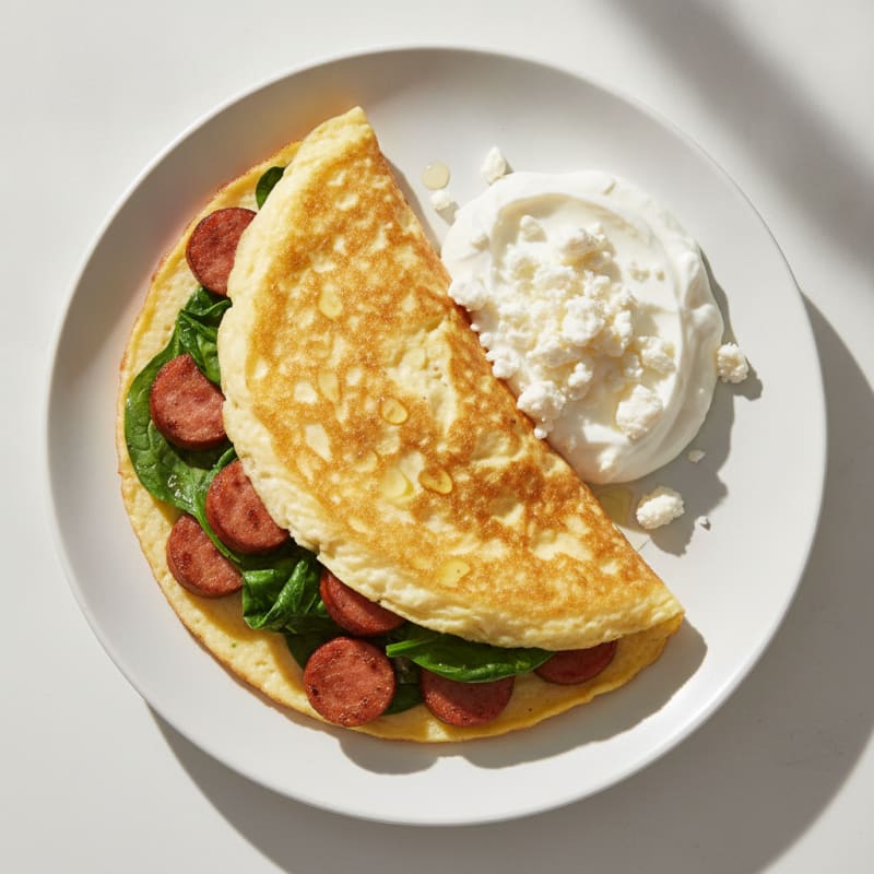Egg White Spinach Omelette with Turkey Sausage and Greek Yogurt