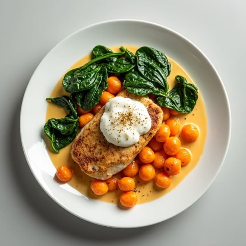Creamy Sweet Potato Gnocchi with Seared Chicken and Wilted Spinach