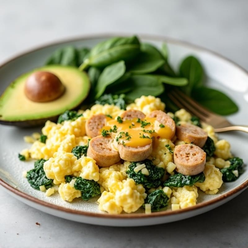 Egg White and Spinach Scramble with Turkey Sausage