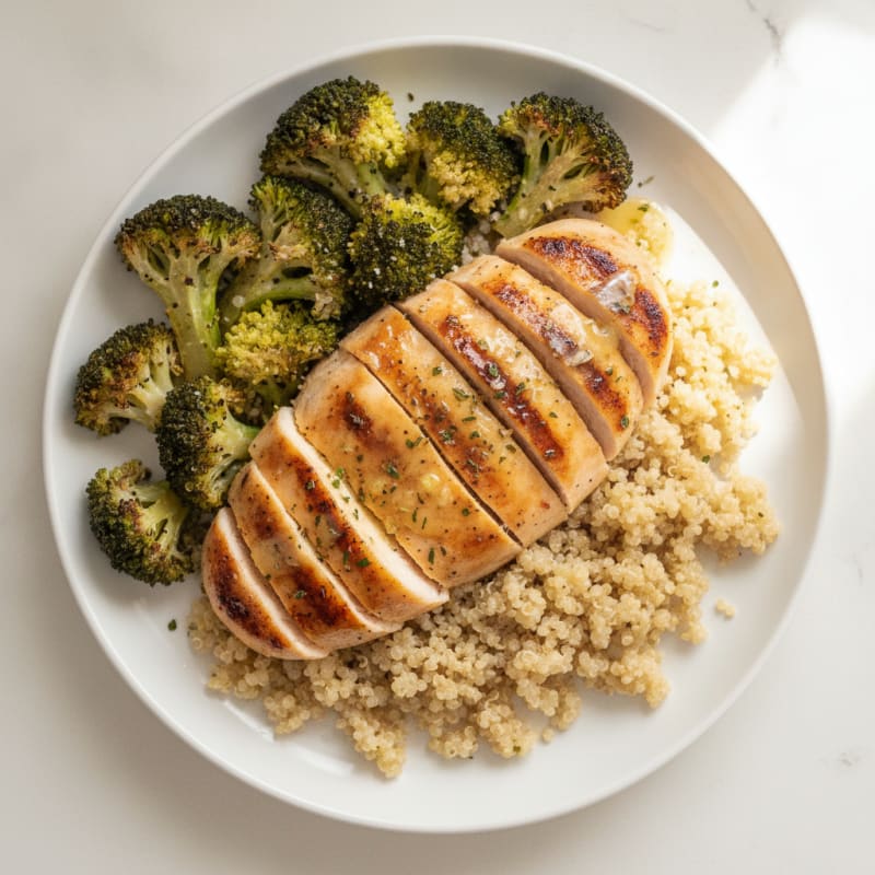 Grilled Chicken Breast with Quinoa and Roasted Broccoli