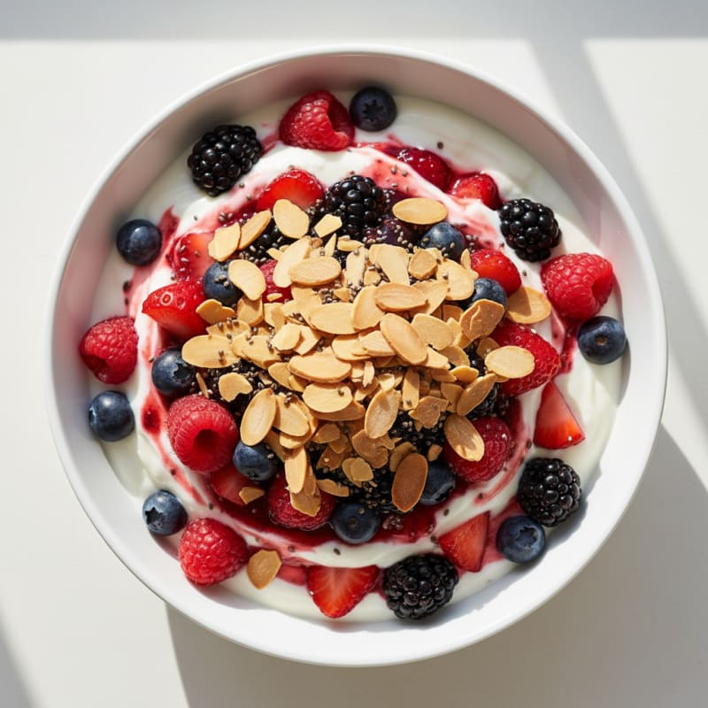 Greek Yogurt Protein Parfait with Mixed Berries and Almonds