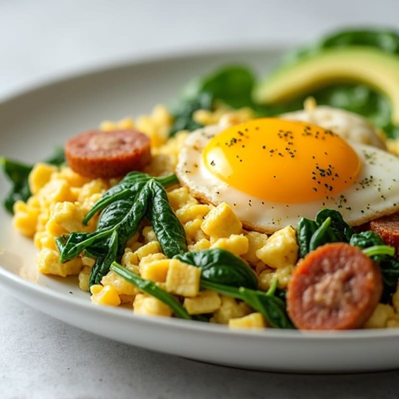 Egg White and Spinach Scramble with Turkey Sausage