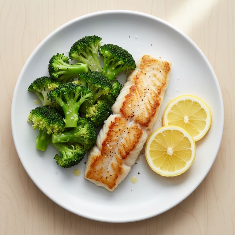 Seared Cod with Steamed Broccoli and Lemon