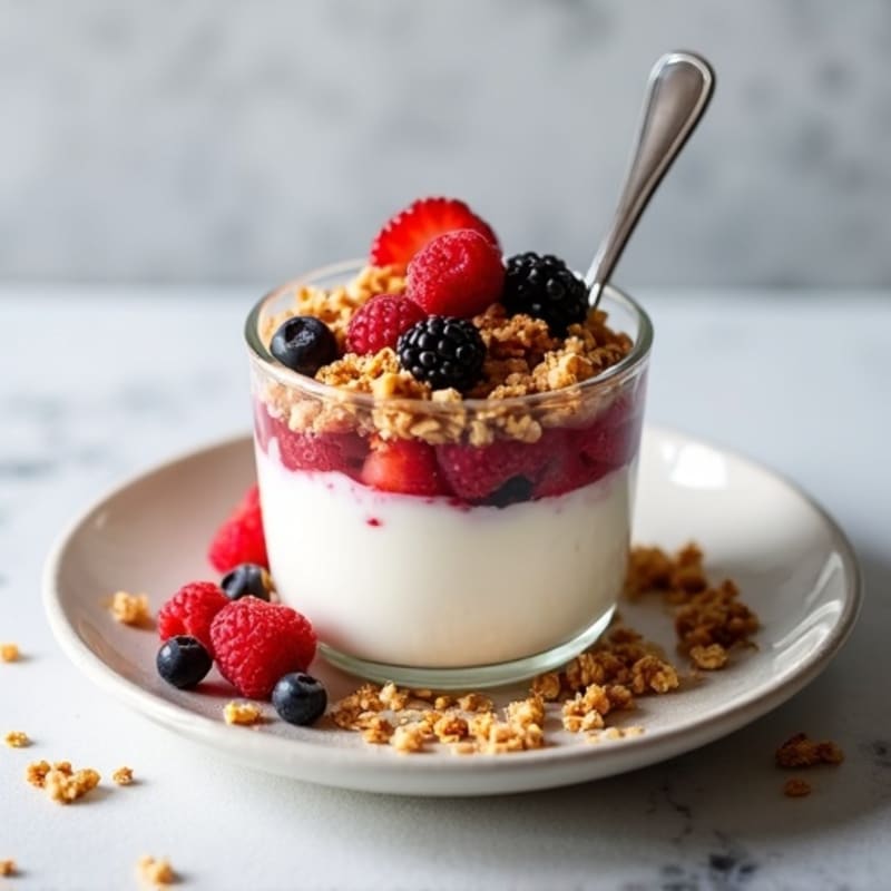 Greek Yogurt Parfait with Crunchy Almond Granola and Fresh Berries