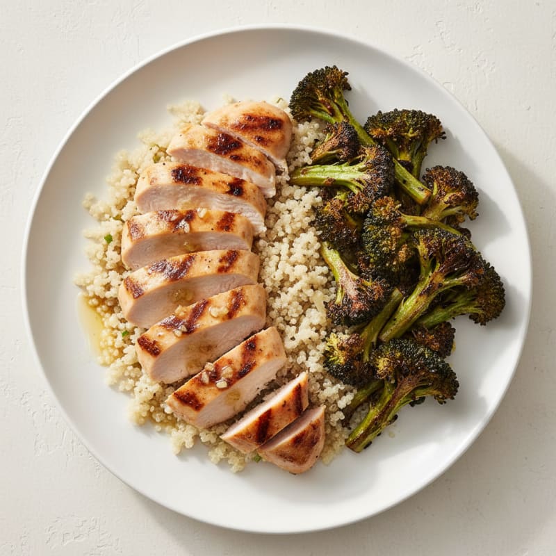 Grilled Chicken Breast with Quinoa and Roasted Broccoli